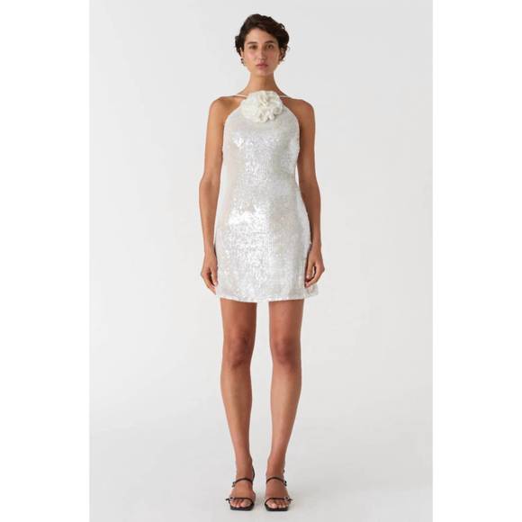 white sequin dress short Dual Sequined Sheath Dress with Short Sleeves greige-gold / 6 main image 1